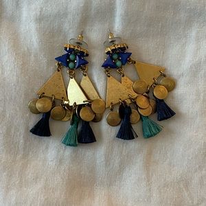 Like new Elizabeth Cole earrings with blue tassels